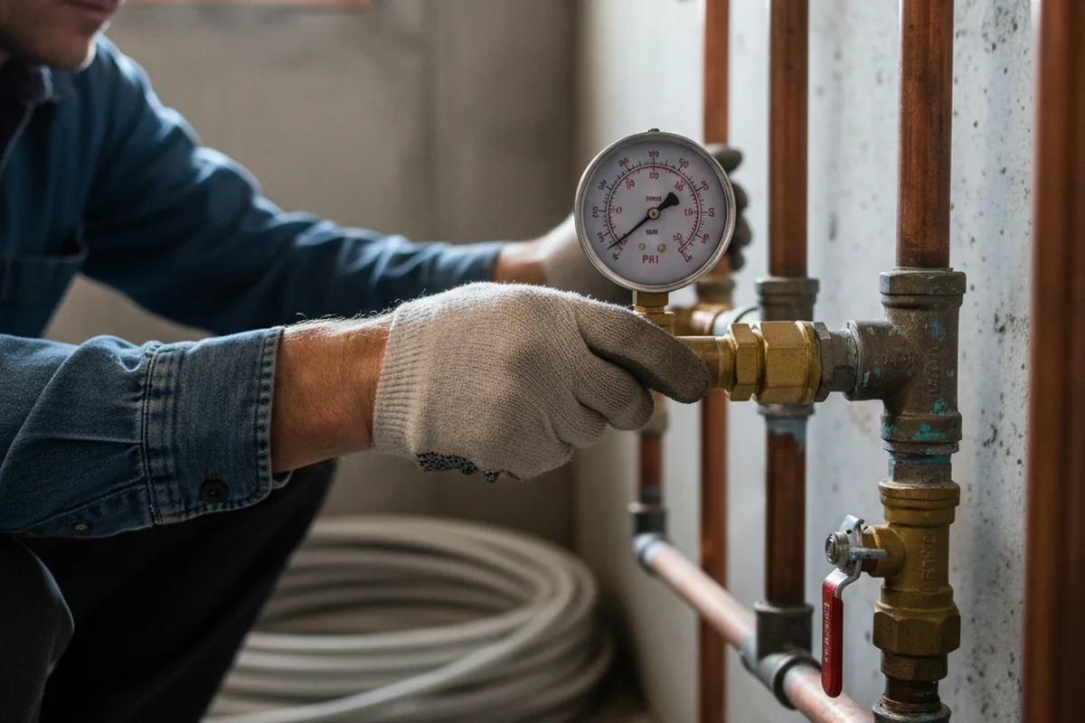Pressure testing a repaired line during Water Line Repair in Mecca